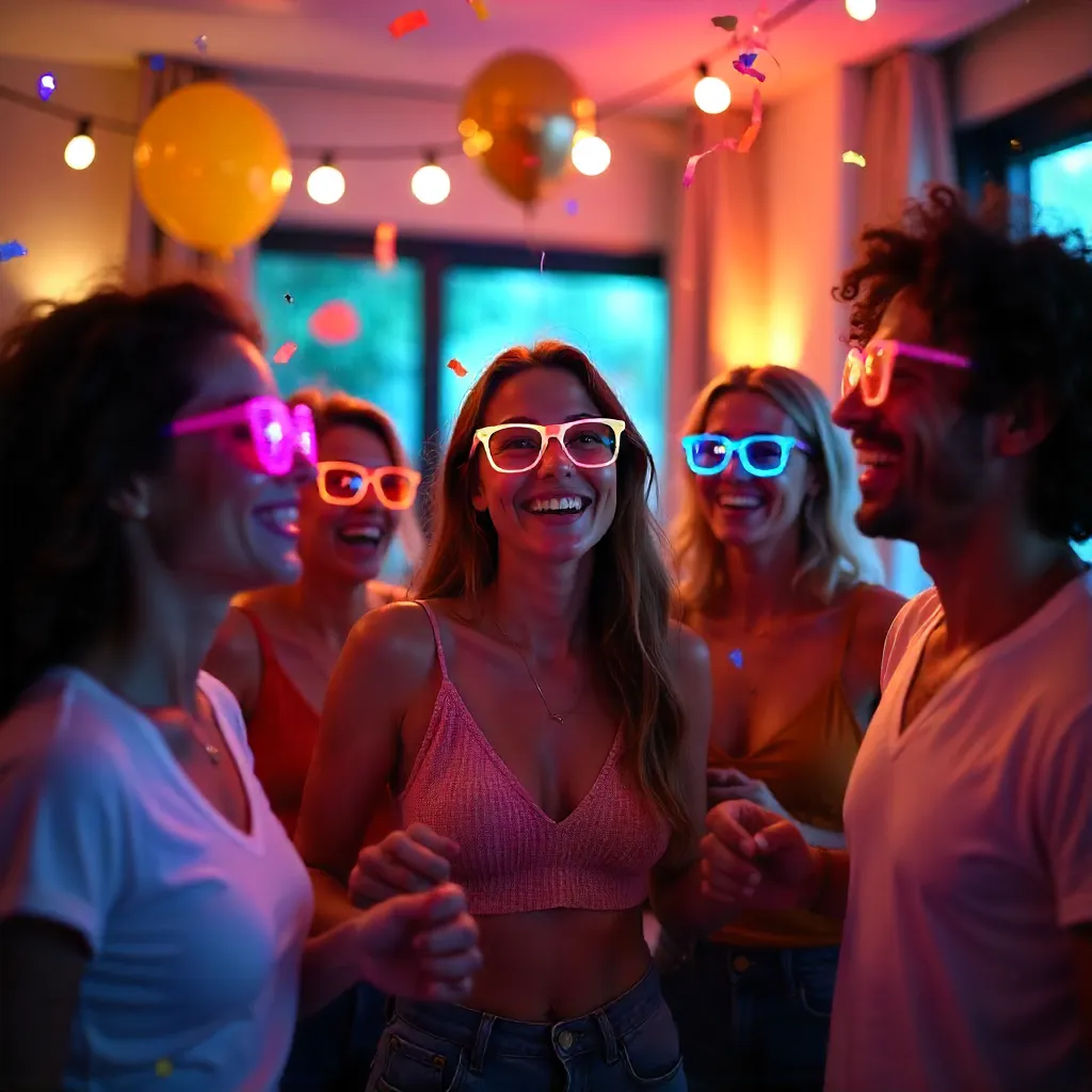 Vibrant Indoor Party with Colorful Glasses