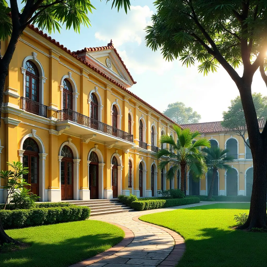 Yellow Colonial University in Hanoi’s Lush Campus