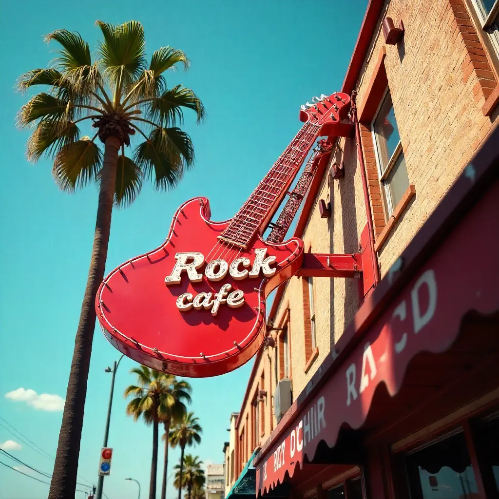 Bright Red Guitar Sign at Tropical Rock Cafe