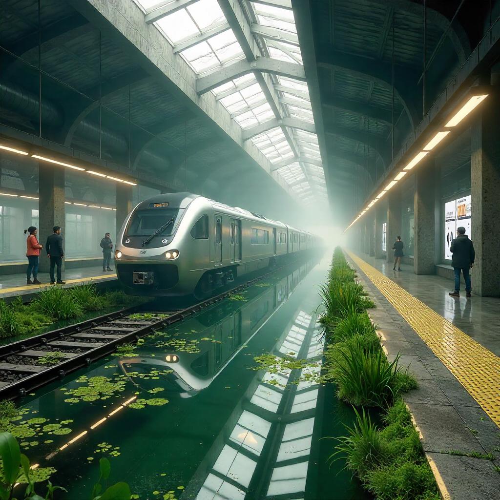 Marsh Inside a Modern Train Station 3D Render