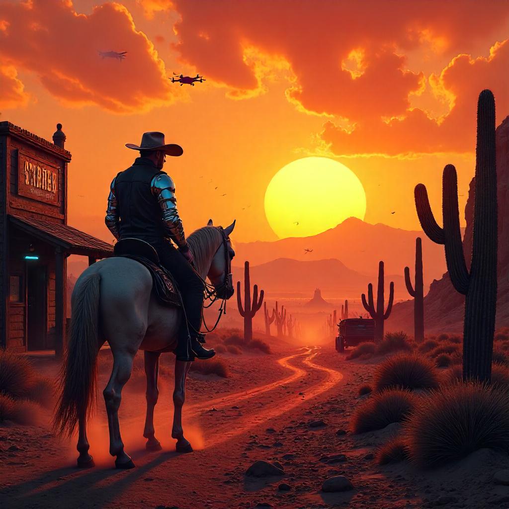 Neon Savannah: Cyberpunk Wild West Frontier