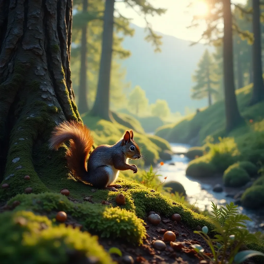 Squirrel Foraging Near a Tree in Bolu's Serene Forest