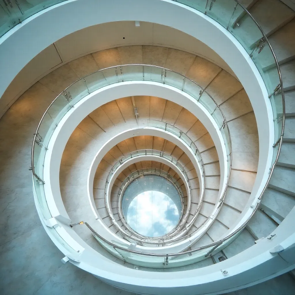 Aerial View of Mesmerizing Spiral Staircase Descent