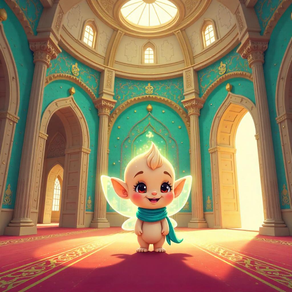 Cartoon Sprite in a Majestic Mosque