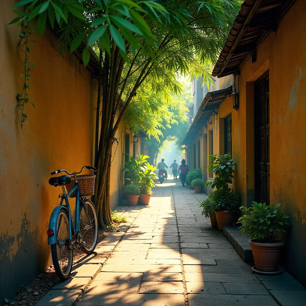 Tranquil Hà Nội Alley with Bamboo and Vintage Bicycle