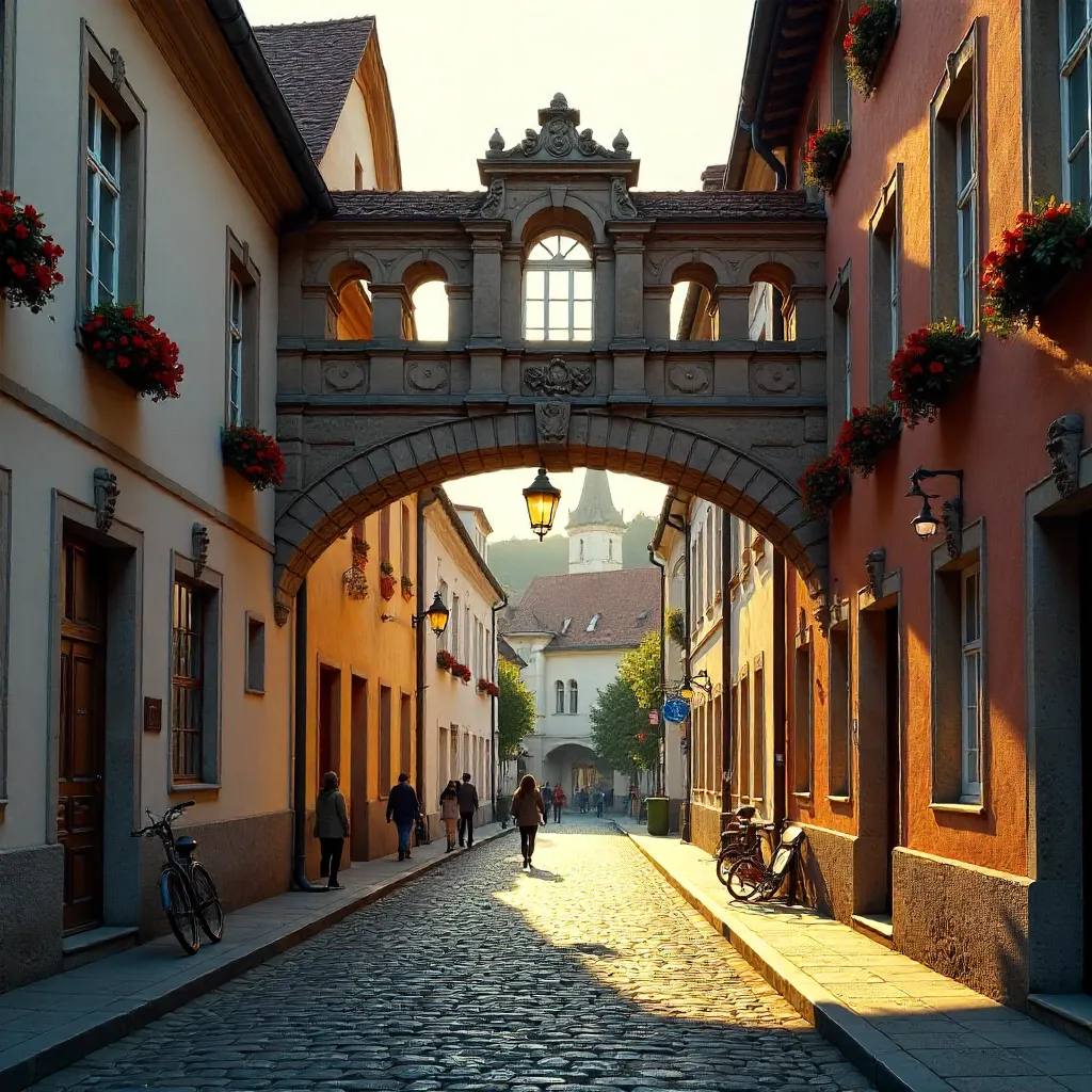 Golden Hour Archway in Görlitz: Historic Street View