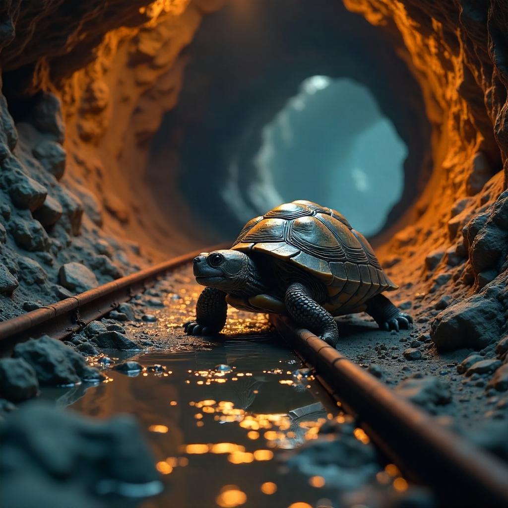 3D Turtle in a Dim Mine: Photoreal Render