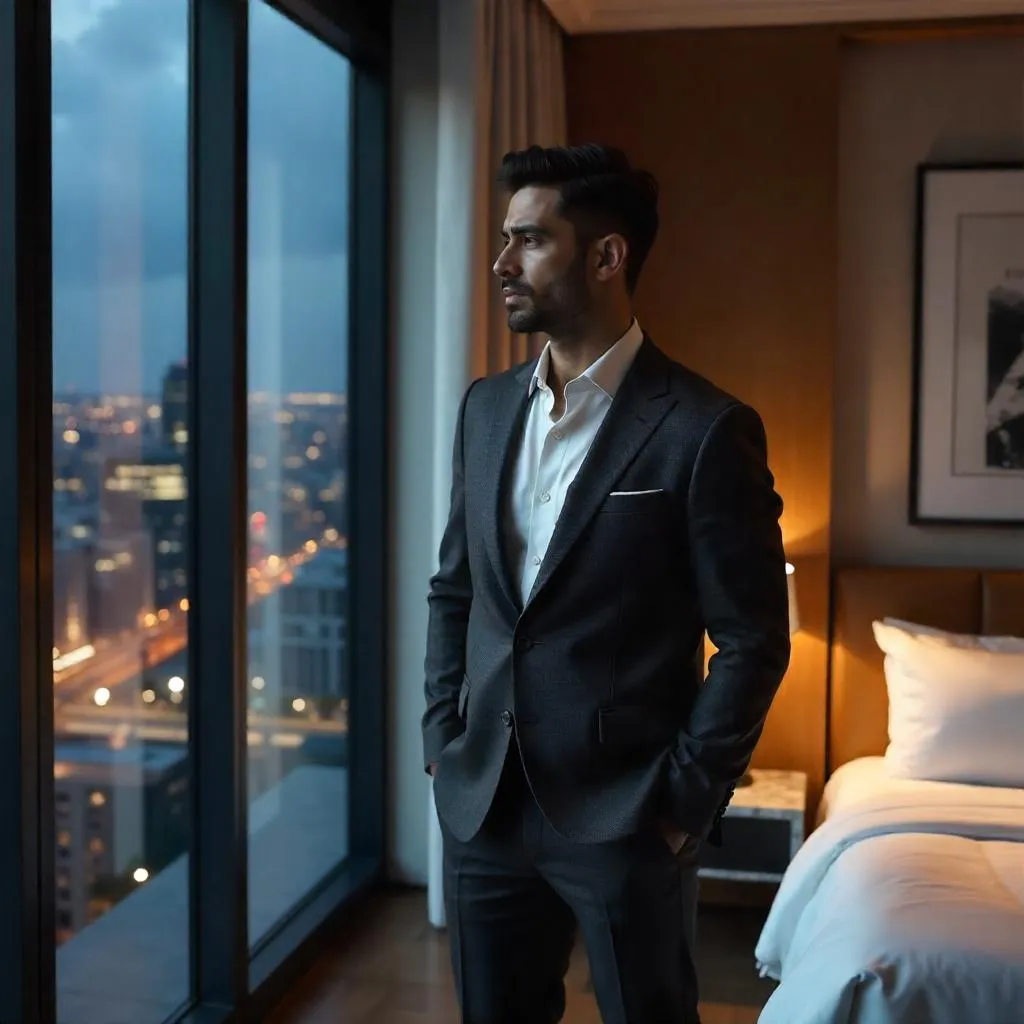 Photorealistic Latino Man in a Hotel Room