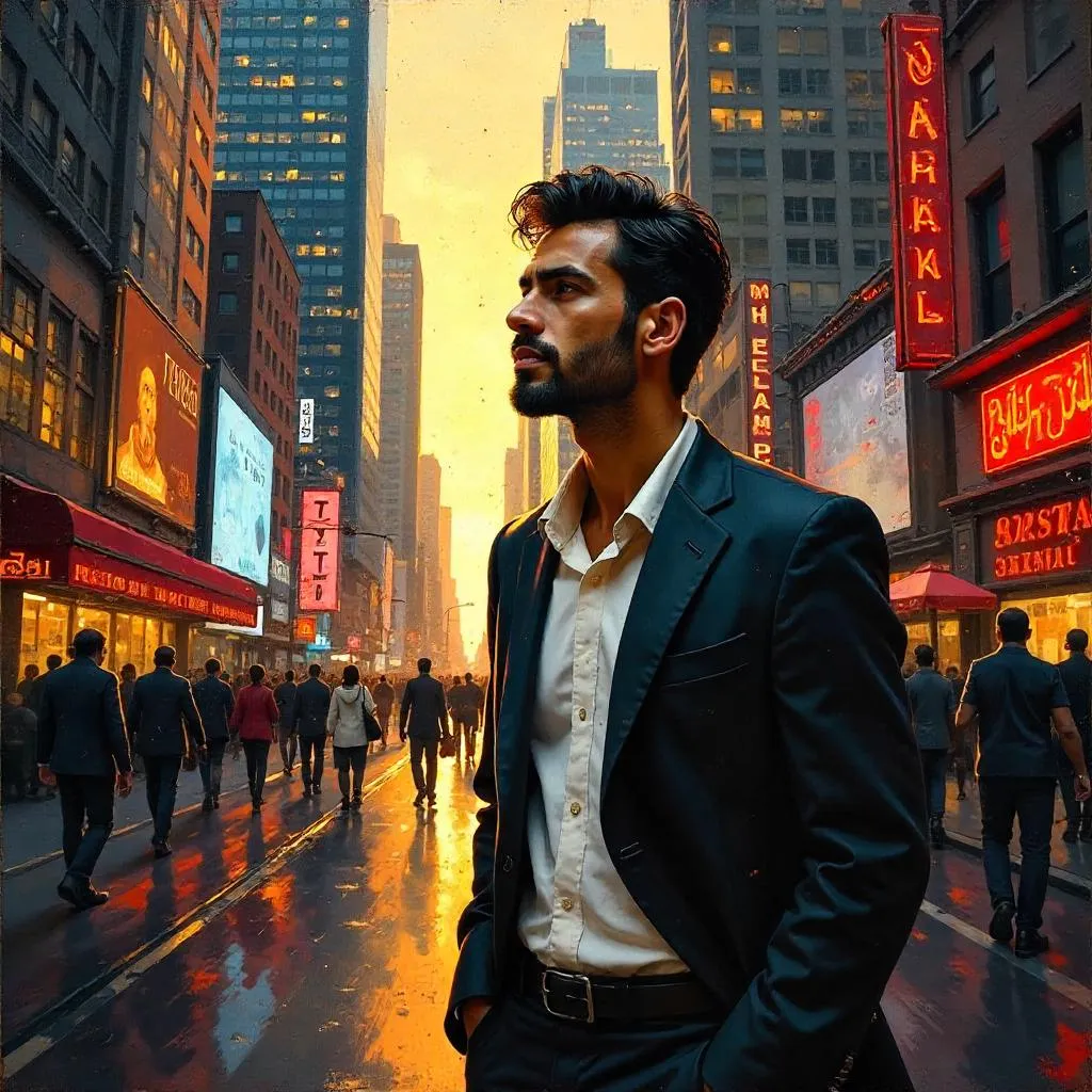 Urban Portrait in Sunset Downtown