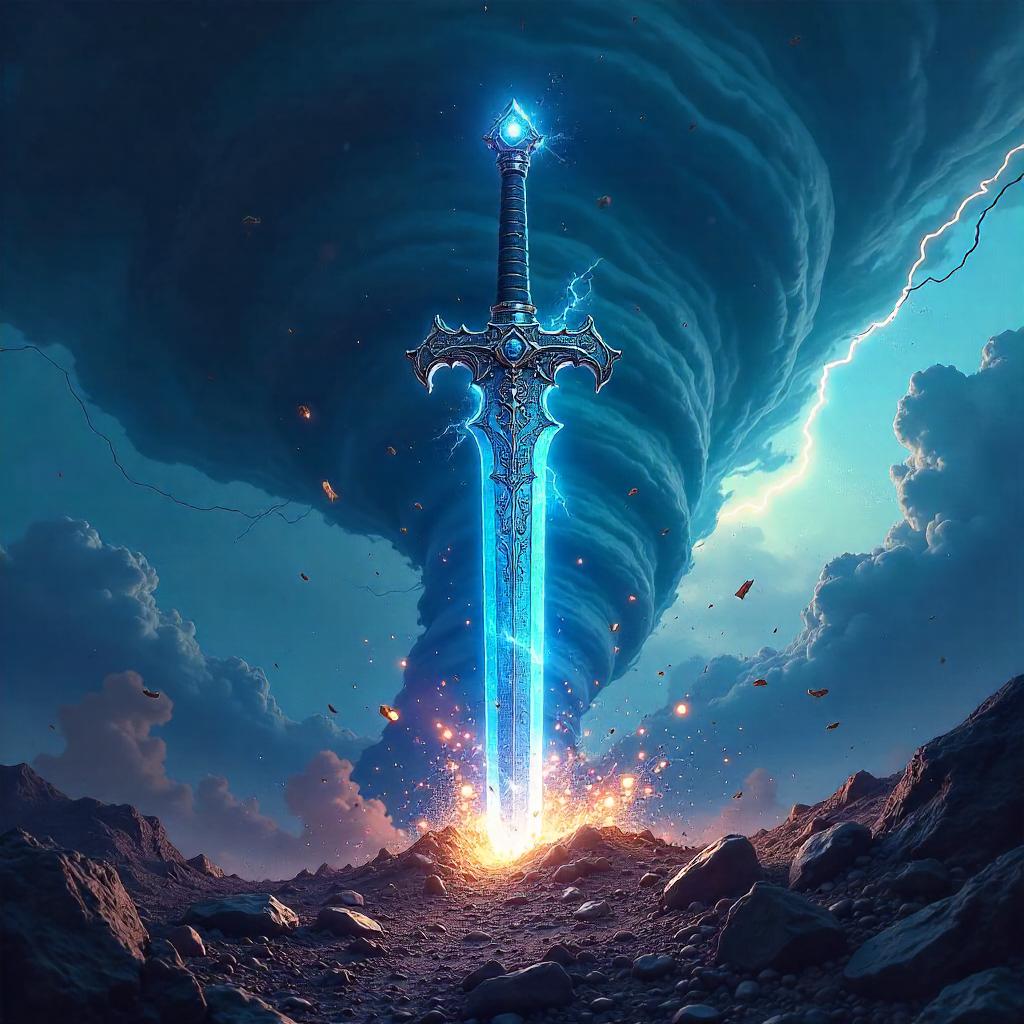 Enchanted Sword Rising Through a Tornado