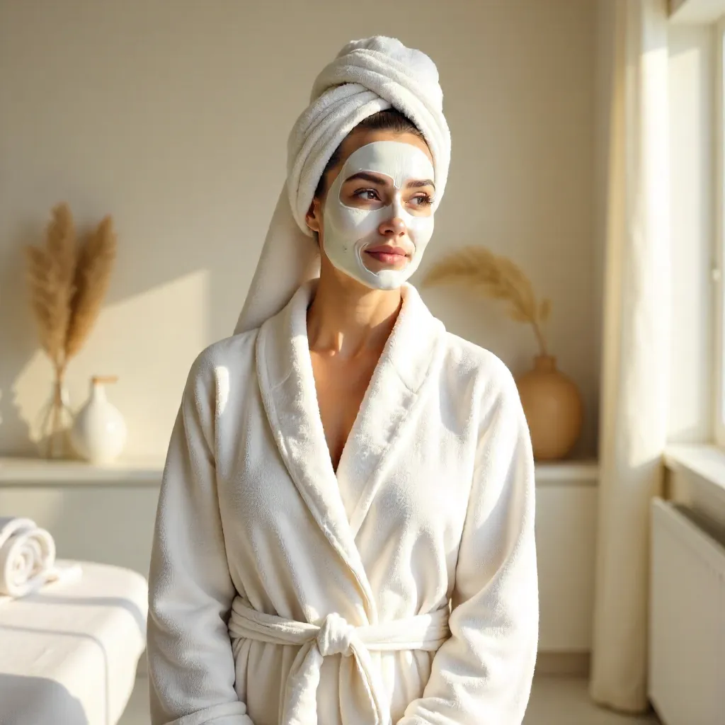 Serene Spa Moment: Half-Face Mask and Towel-Draped Hair