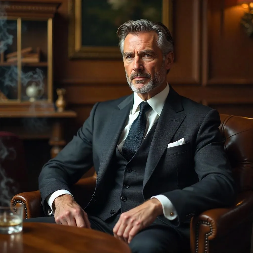 Portrait of a professional white man in a cigar lounge