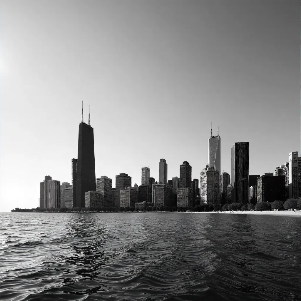 Monochrome Chicago Skyline on a Clear Day