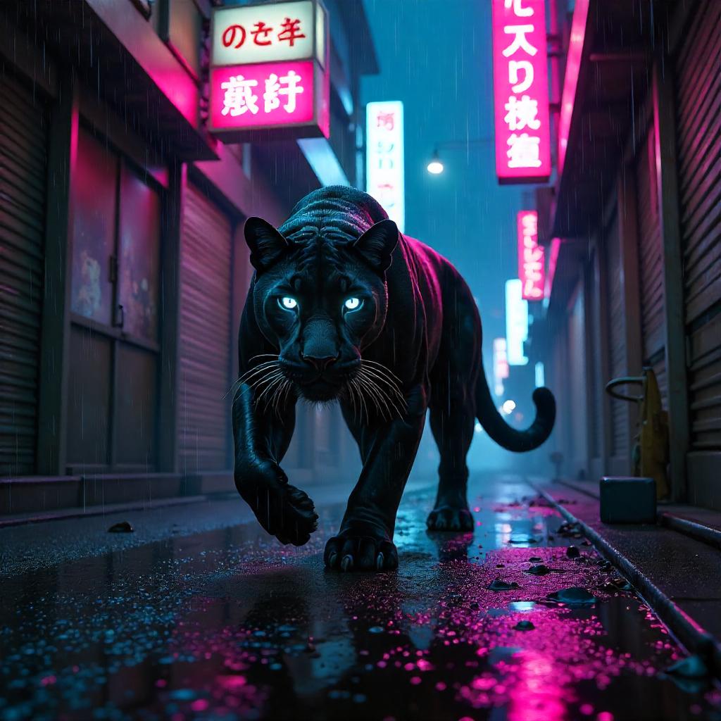 Neon Panther in a Cyberpunk Alley