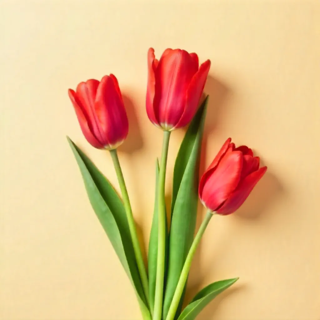 Minimalist Red Tulips on Beige Backdrop