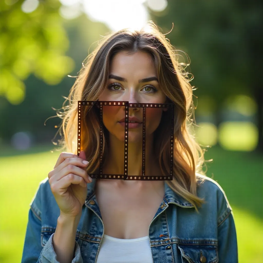 Hiding Behind Film Negatives Outdoors