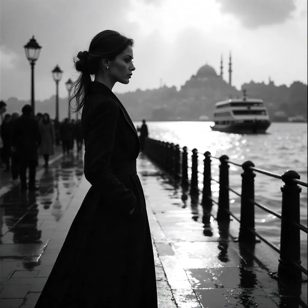 Dramatic Black & White Istanbul Bosphorus Portrait