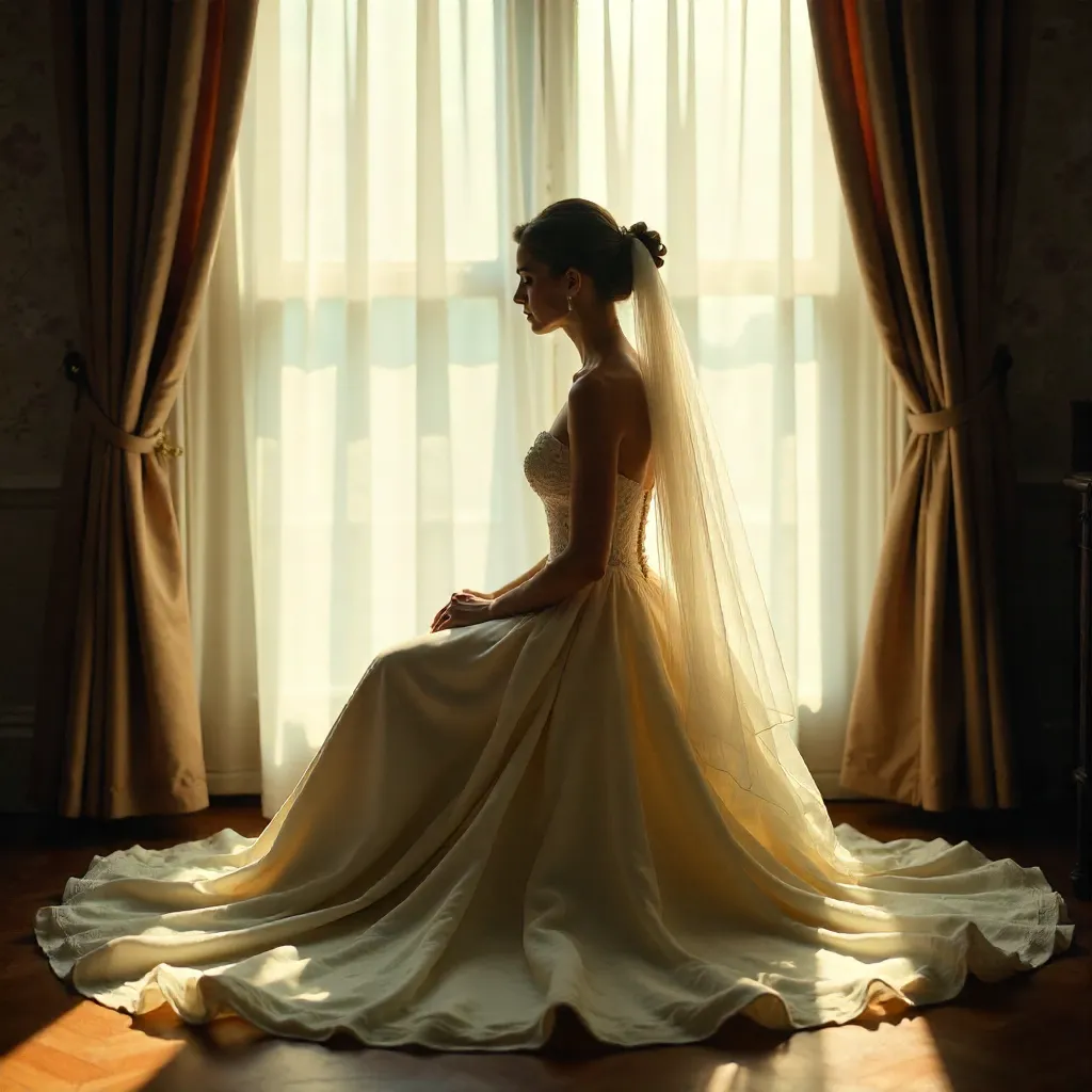 Veiled Bride Silhouette by the Window