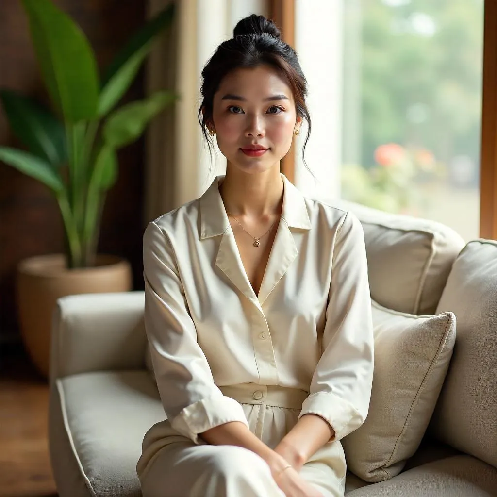 Elegant Asian Woman at Home — Photorealistic Portrait