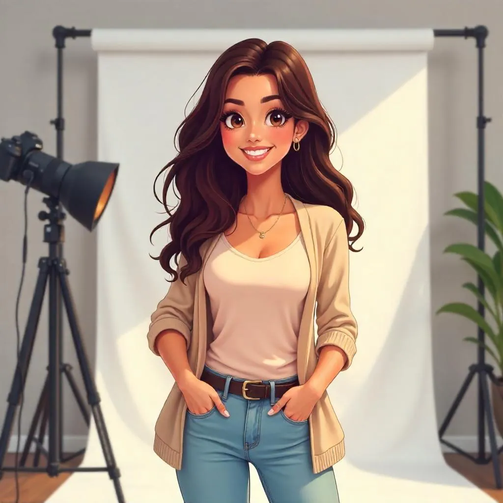 Cheerful Latina Studio Anime Portrait
