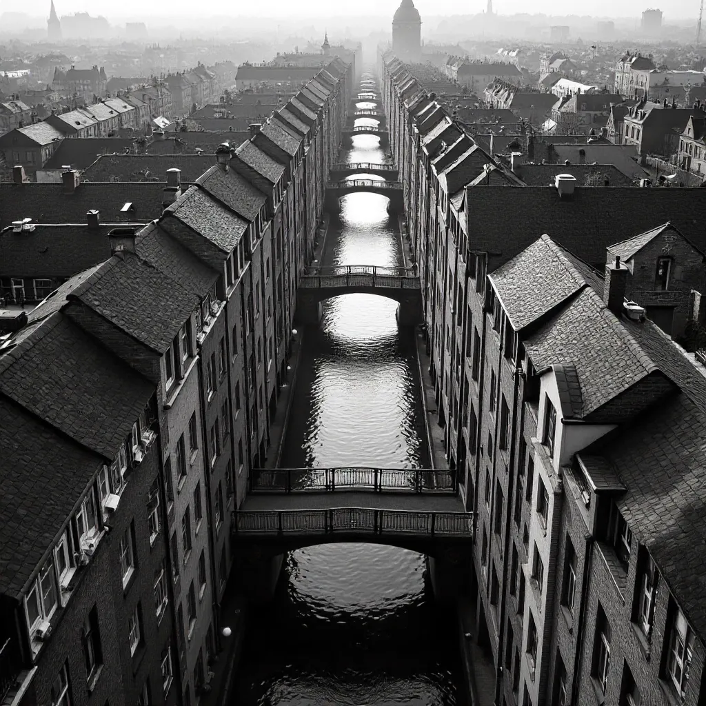 Monochrome Aerial Streetscape of Hamburg