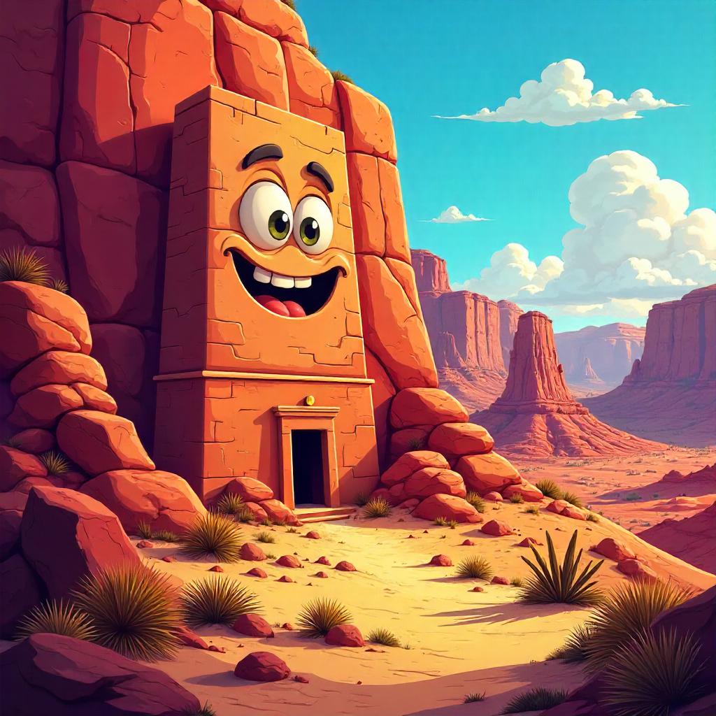 Whimsical Cartoon Monument in a Red Canyon