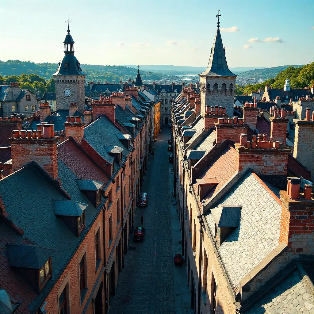 Aerial Rooftops of Old Quebec City in Daylight