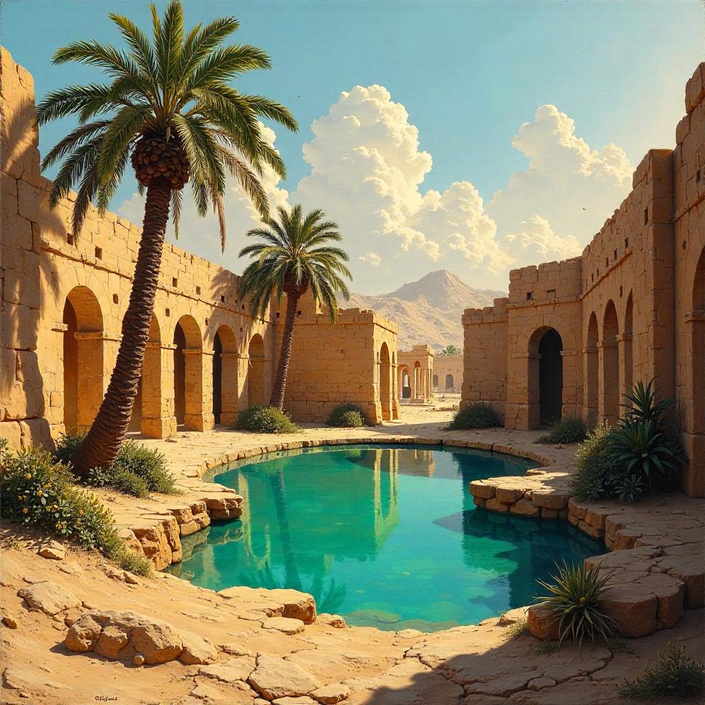 Oasis Within a Lost City: An Oil Painting
