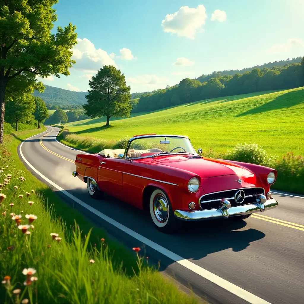 Sunny Scenic Drive in a Vintage Convertible