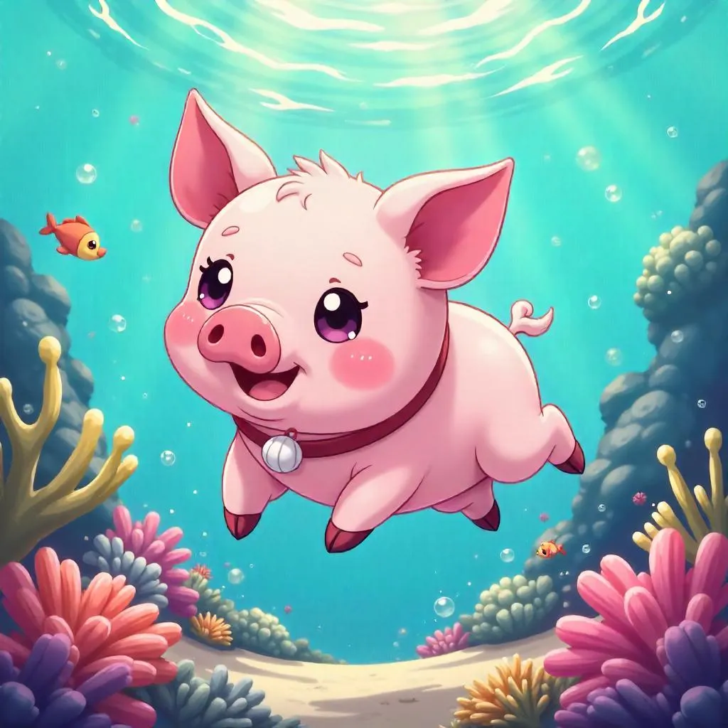 Underwater Anime Pig: Coral Reef Daydream