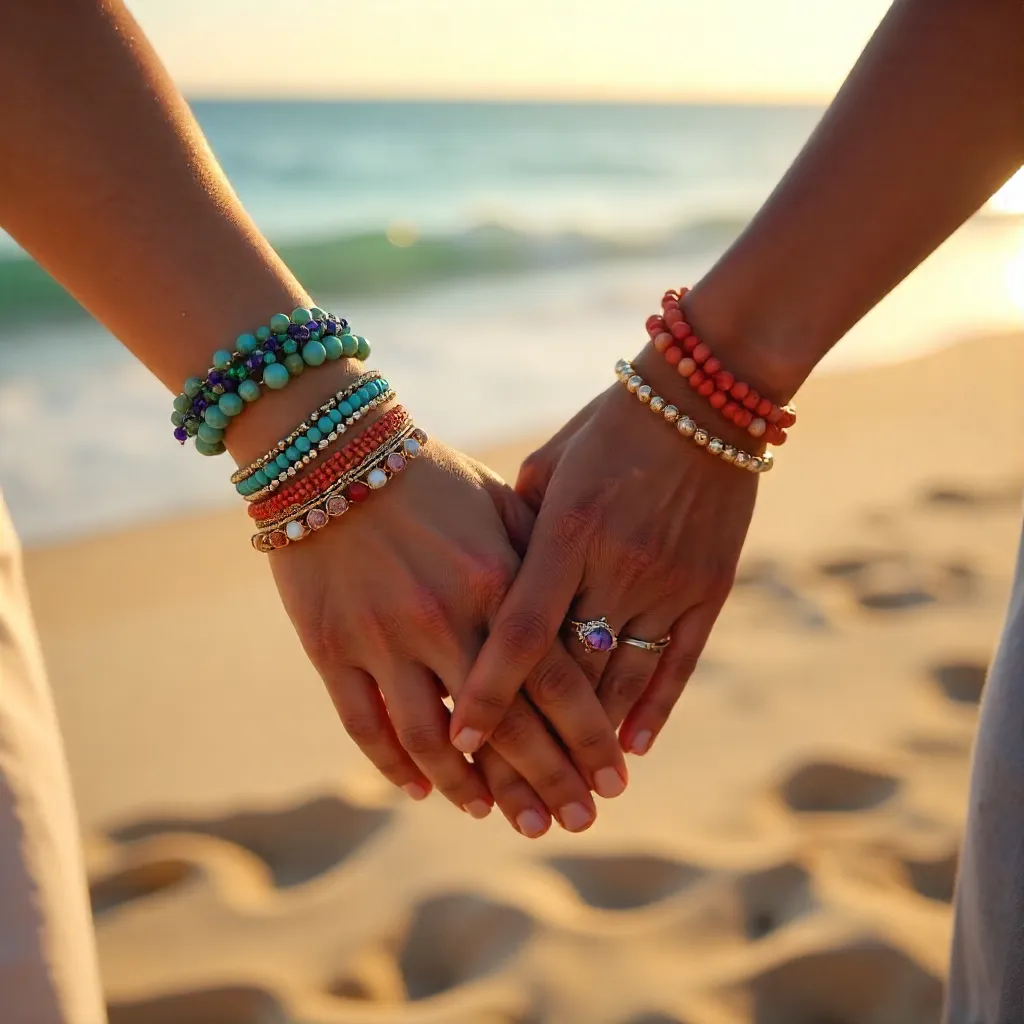 Three Hands of Friendship on a Sunny Beach