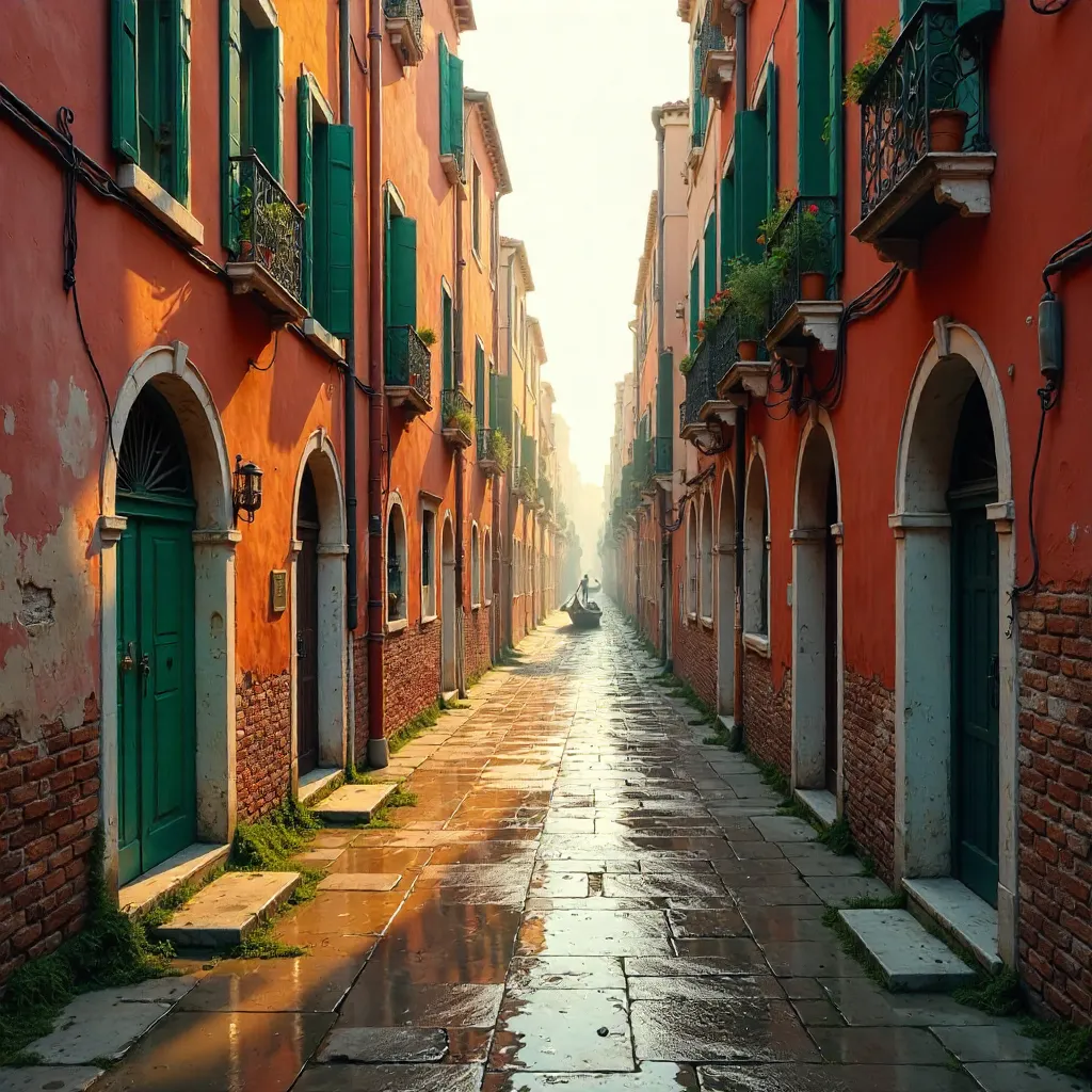 Vibrant Venetian Alley: Colorful Facades in Sunlight