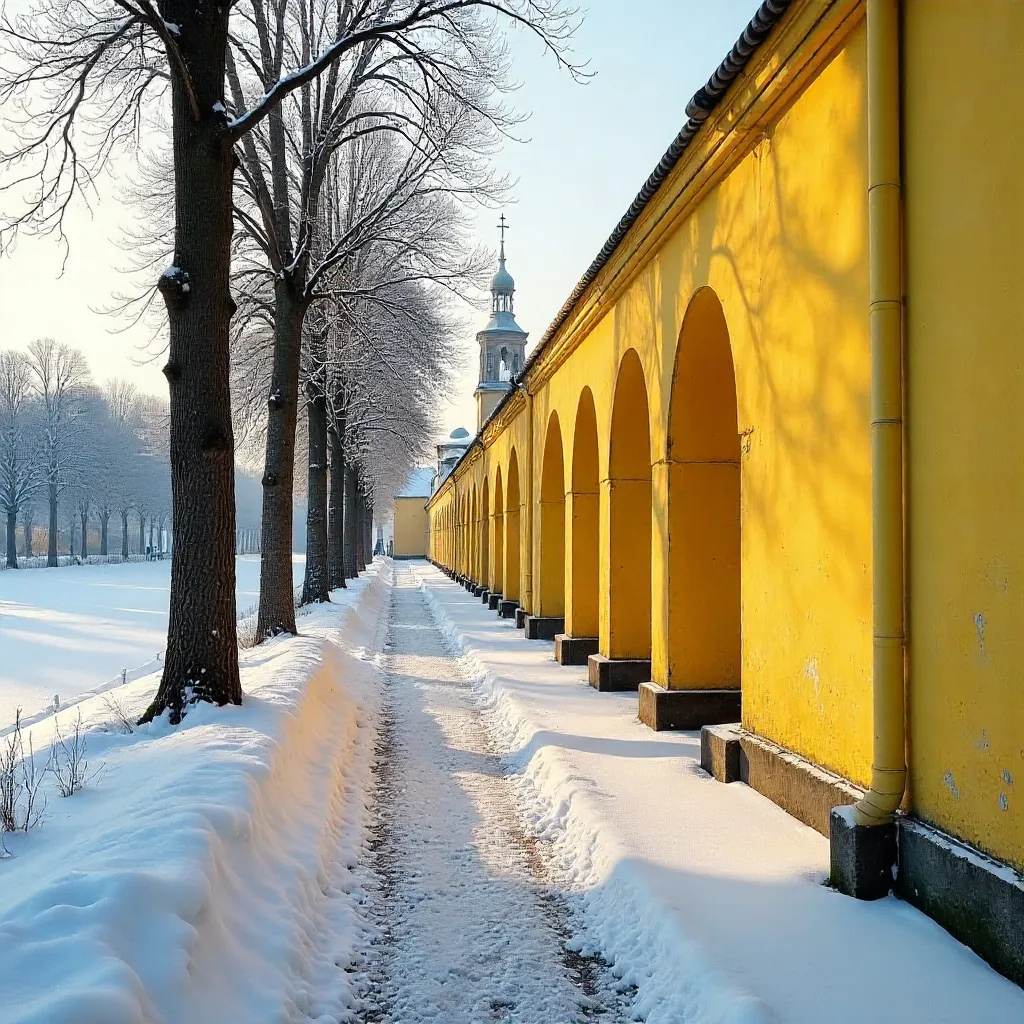 Snowy Berlin Park: Yellow Arch Wall
