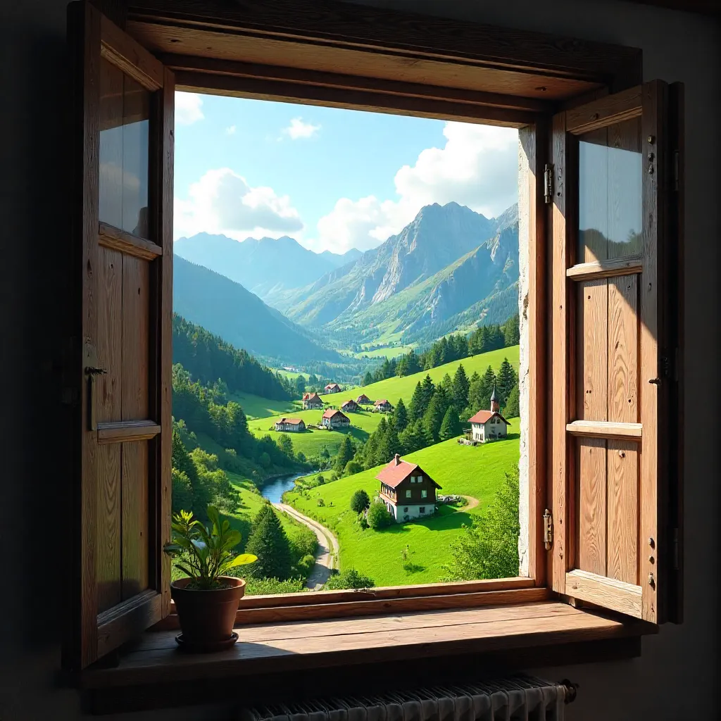 Open Window Framing the Slovenian Countryside