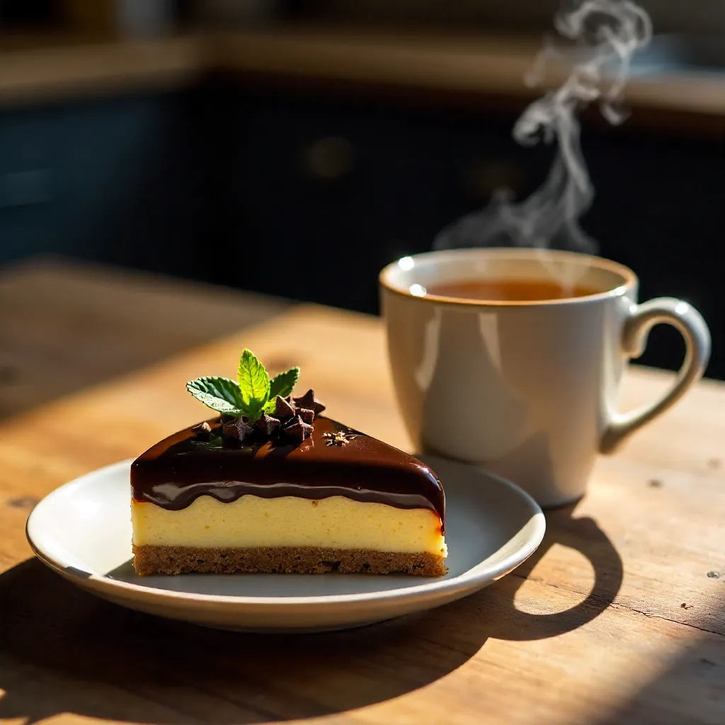 Triangular Dessert with Chocolate Stars and Herbal Tea