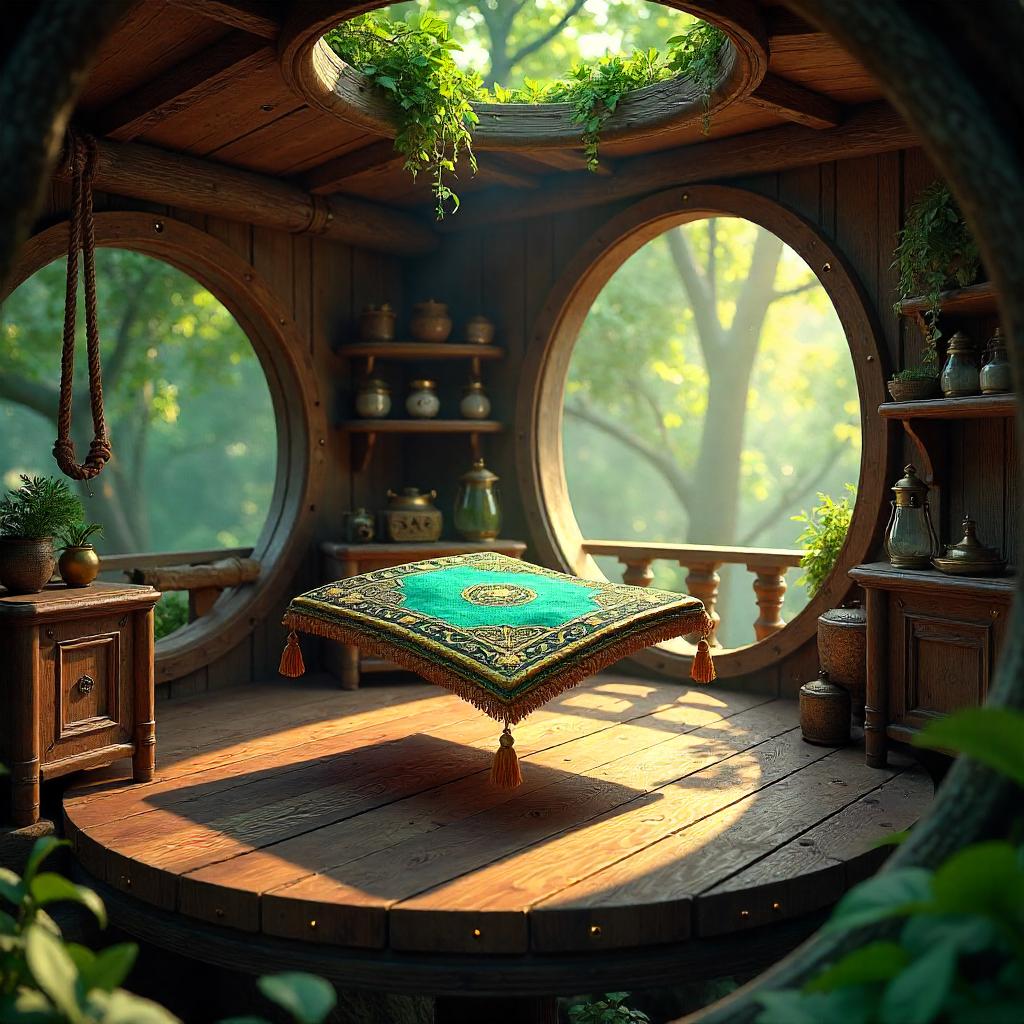 Floating Magic Carpet in a Tree House — 3D Render