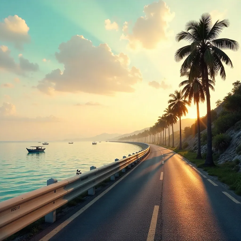 Peaceful Coastal Road View in Phan Thiet, Vietnam