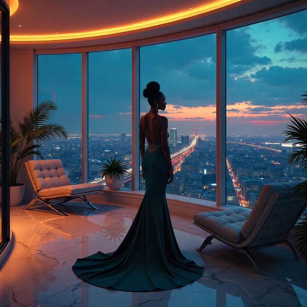 Elegant Black Woman in a Penthouse Concept Art