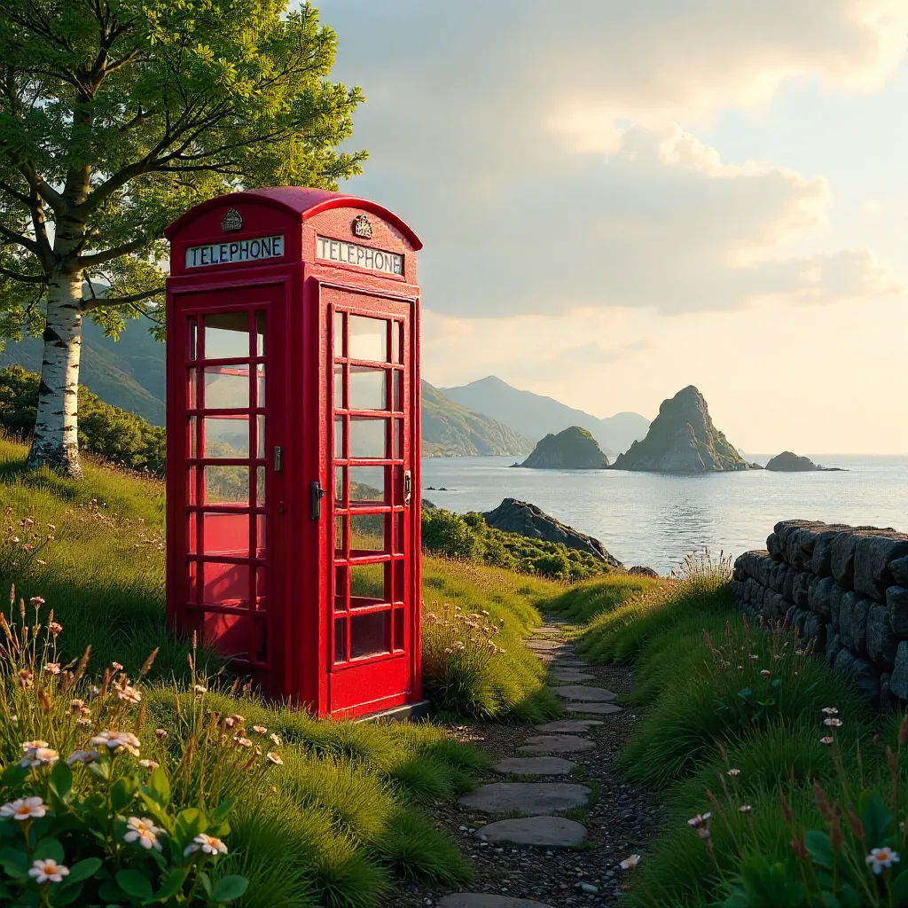 Red Telephone Box Amid Greenery in Avoch, Scotland