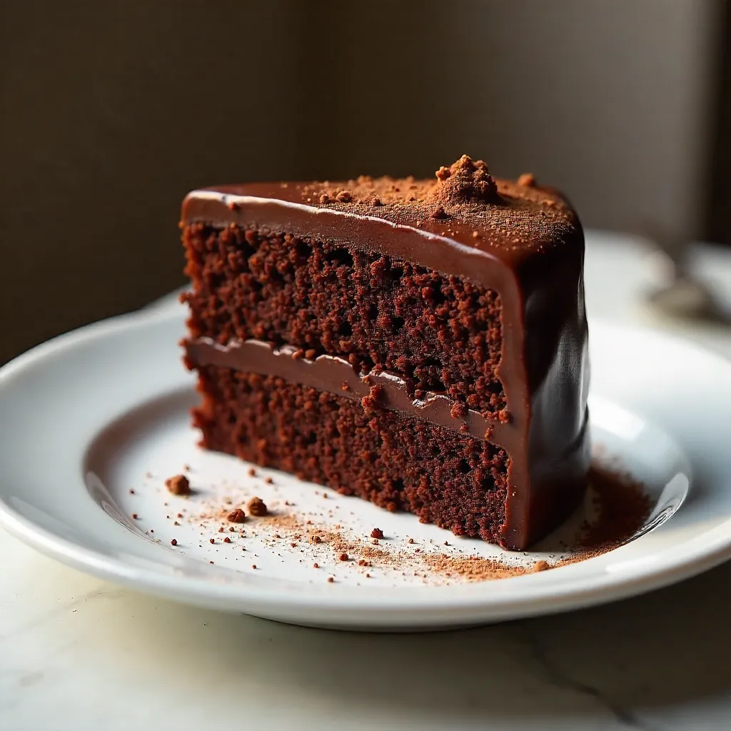 Rich Chocolate Cake Slice on a Simple Plate