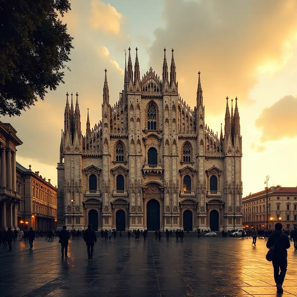 Golden Hour Silhouettes at Milan Cathedral