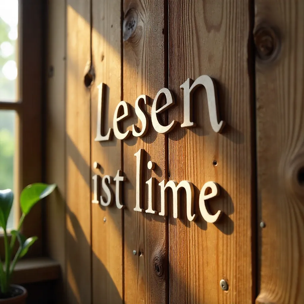 Lesen ist Liebe auf Holzwand in eleganter Serifenschrift