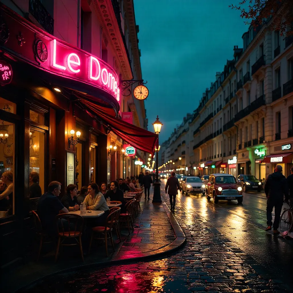 Vibrant Night at Le Dôme Café, Paris