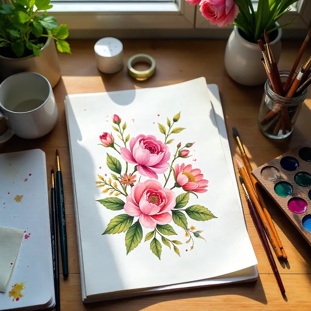 Floral Watercolor Studio: Paints, Brushes, and Paper