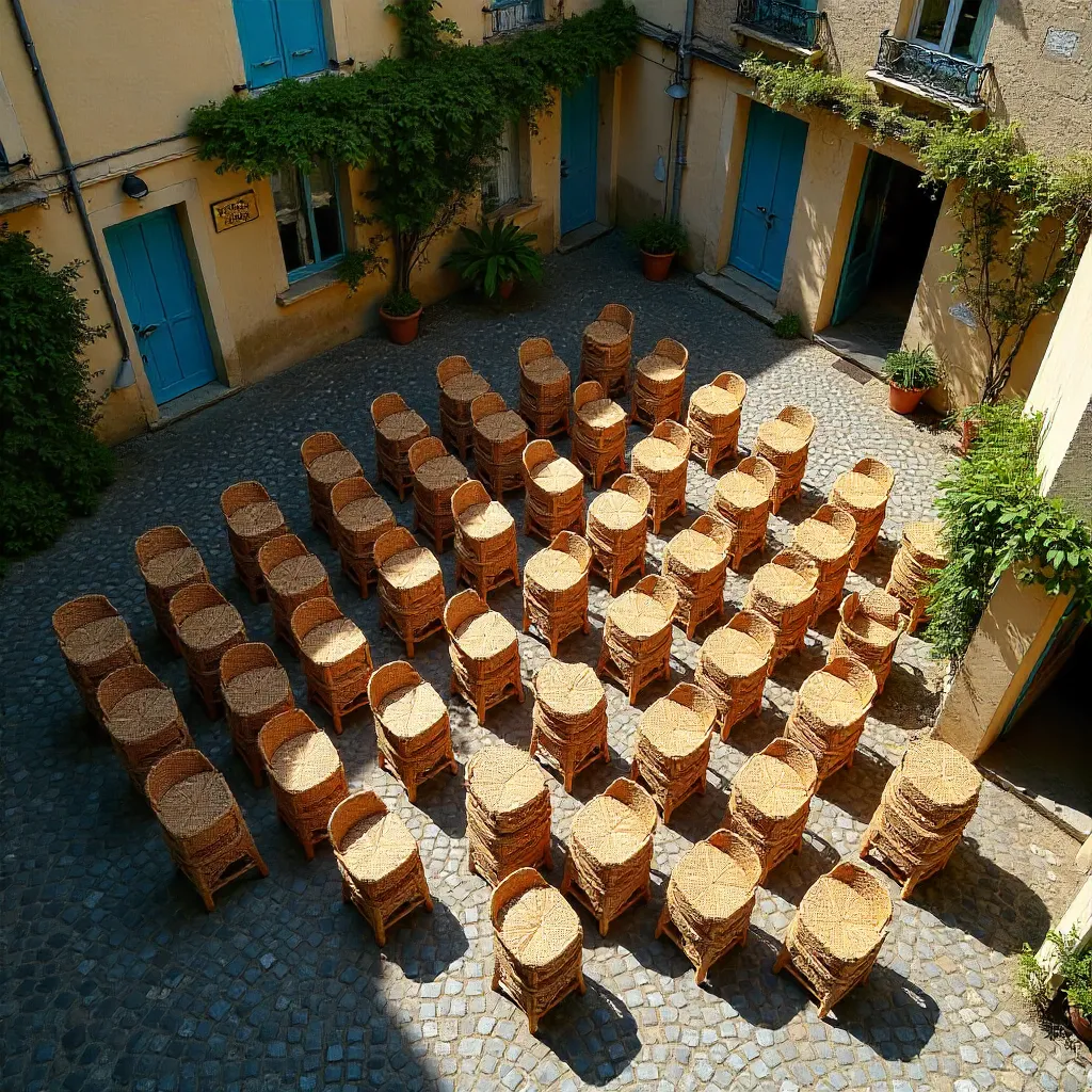 Geometric Stacks of Wicker Chairs in Rennes