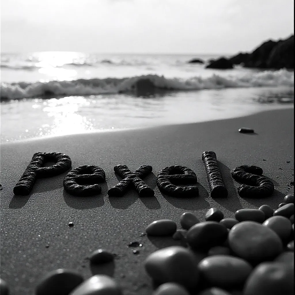 Stone Letters Pexels on Şile Beach (B&W)