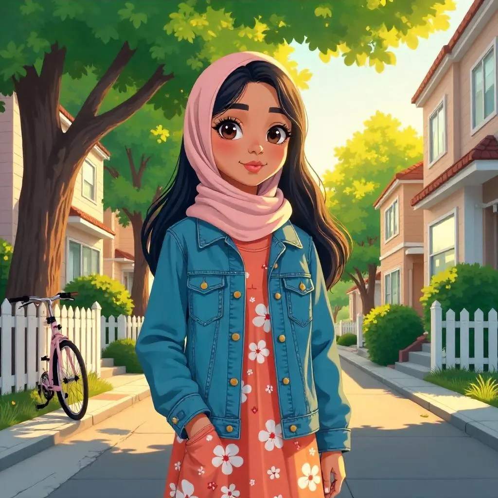 Young Middle Eastern Woman in Anime Suburban Street