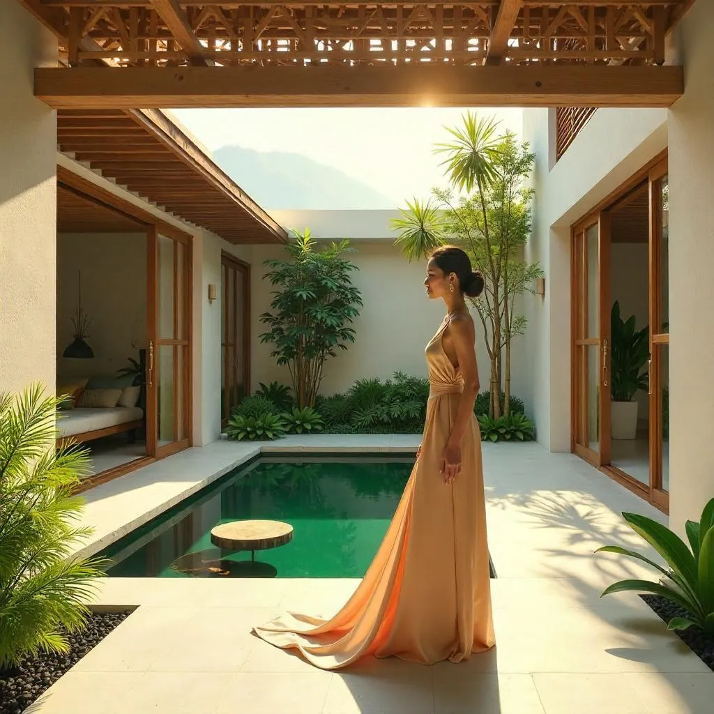 Elegant Asian Woman in a Tranquil Villa – Concept Art