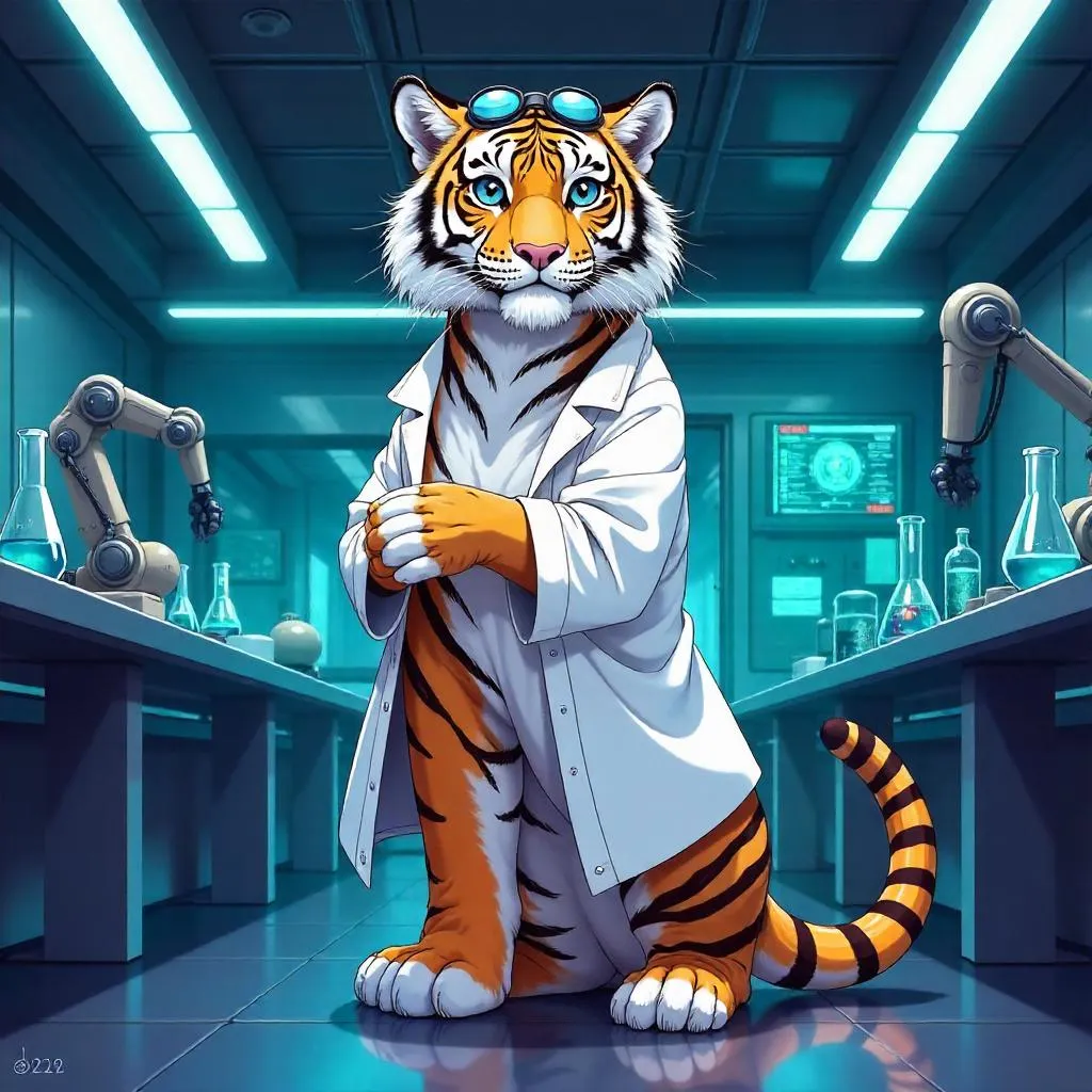 Tiger in a Neon Anime Laboratory