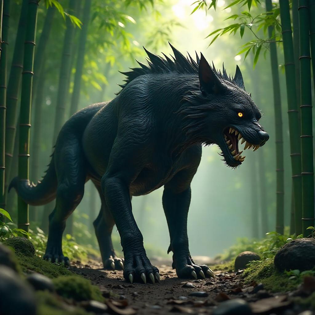 Cerberus Beneath the Bamboo Grove – 3D Render